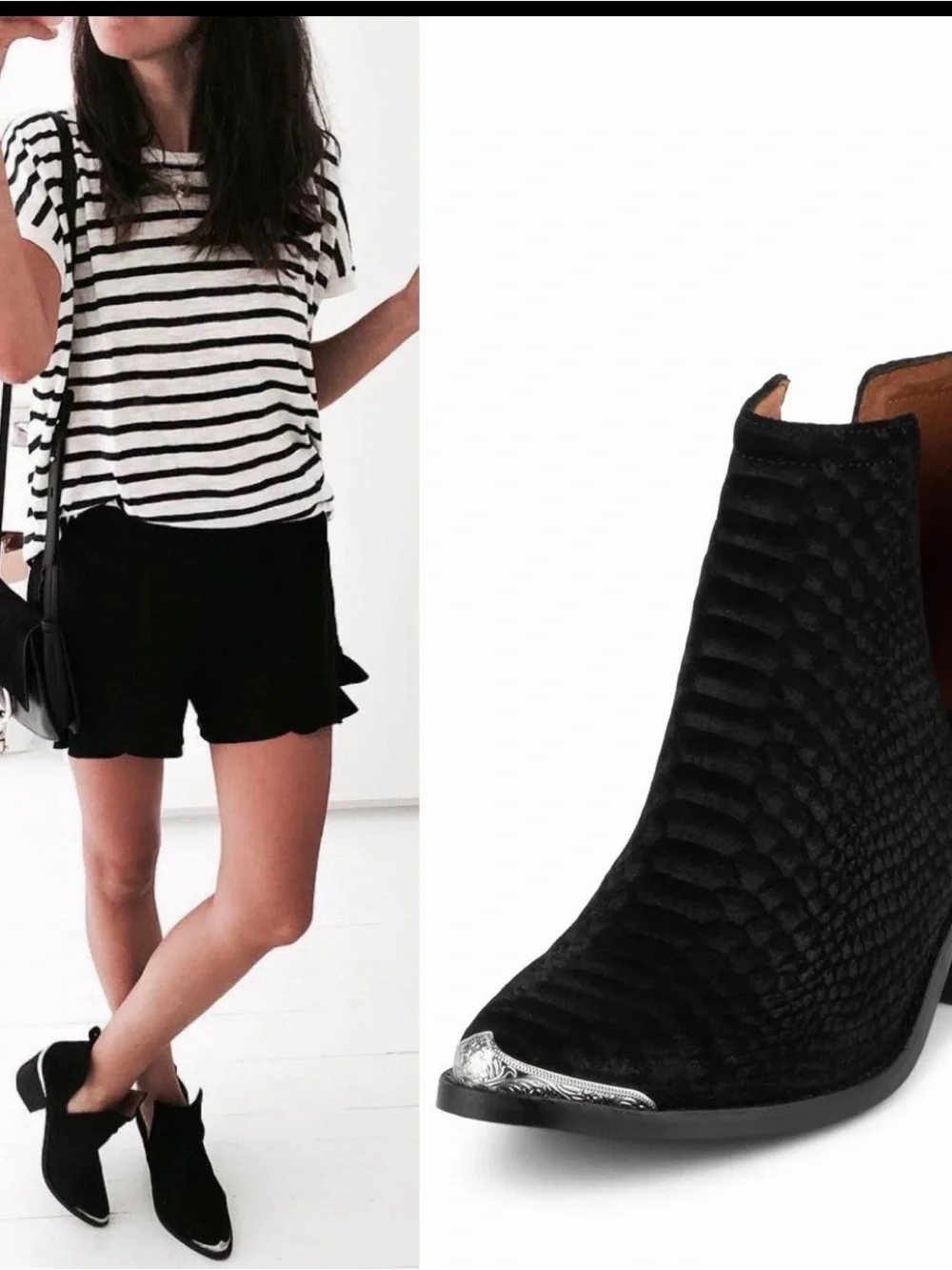 Jeffrey Campbell Cromwell Black Suede Snake Western Cutout Ankle Boots